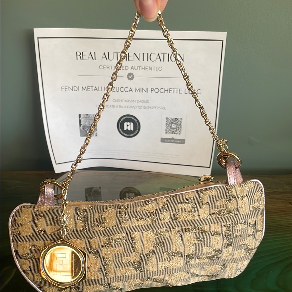RARE Fendi Metallic Zucca Mini Pochette - Gold and Lilac